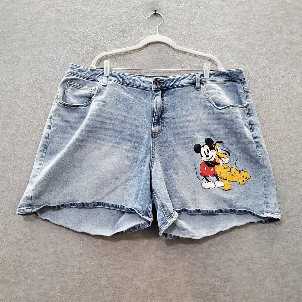 Disney Women Shorts 24 Blue Denim Mickey Mouse Pluto Graphic Print 6 in Inseam